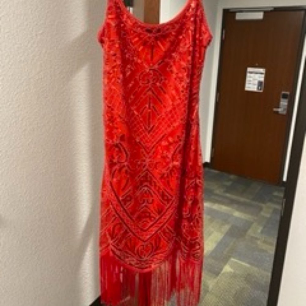 Red Sequined Tassel Dress Size L
